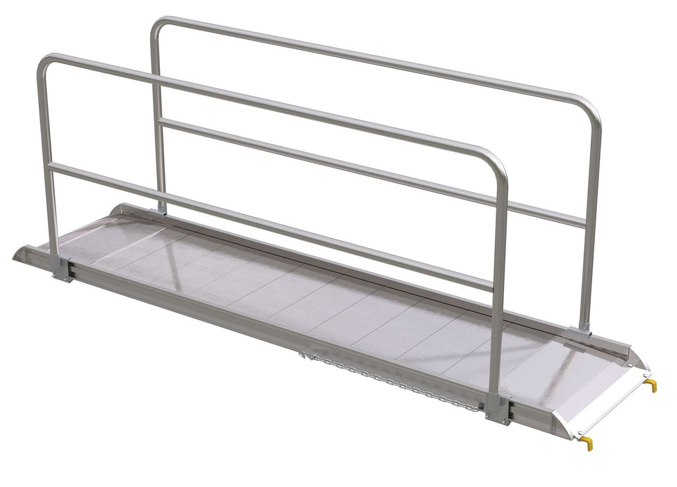 Vestil AWR-28-9B-HR Aluminum Wheel Walk Ramp Steel Hook Style with Handrails 111-3/16 in. x 28 in. 2,500 lb. Capacity Silver