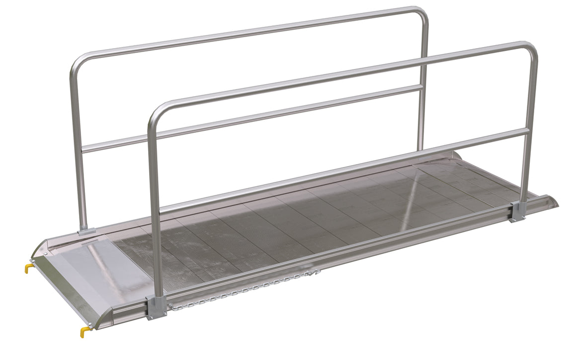 Vestil AWR-38-10B-HR Aluminum Wheel Walk Ramp Steel Hook Style with Handrails 123-3/16 in. x 38 in. 2,200 lb. Capacity Silver