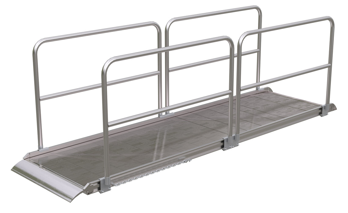Vestil AWR-38-12A-HR Aluminum Wheel Walk Ramp Overlapping Style with Handrails 144 in. x 38 in. 1,900 lb. Capacity Silver