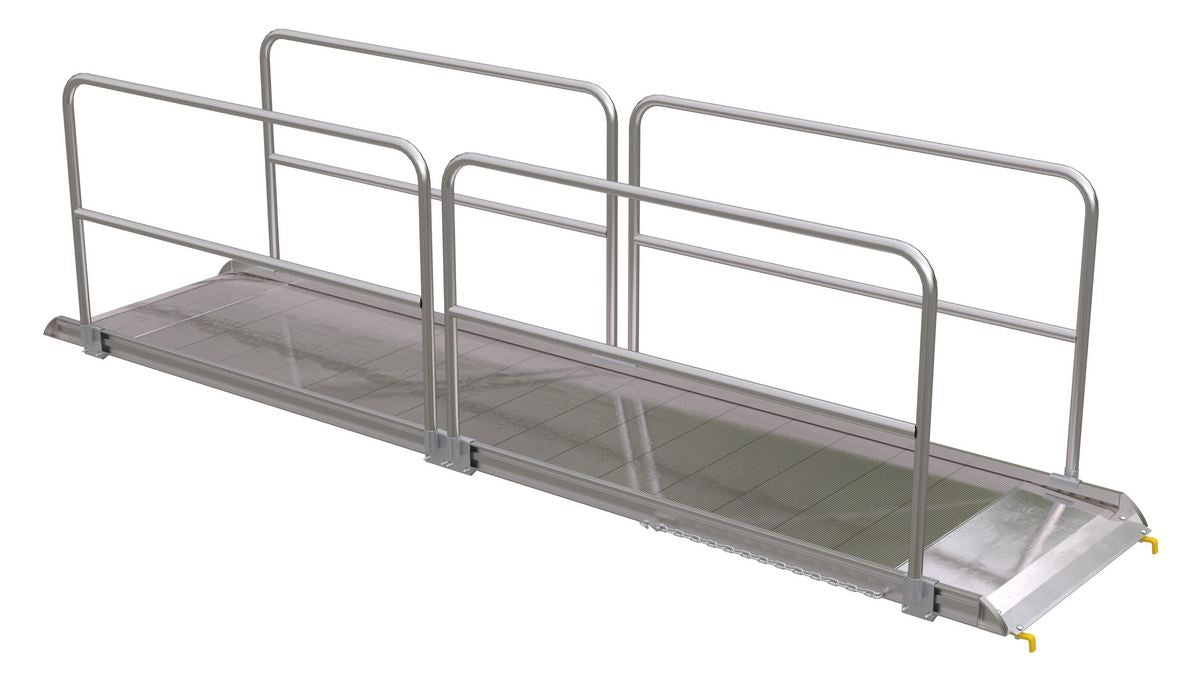 Vestil AWR-38-12B-HR Aluminum Wheel Walk Ramp Steel Hook Style with Handrails 146-5/16 in. x 38 in. 1,900 lb. Capacity Silver