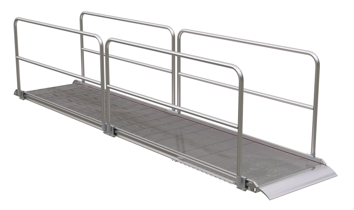 Vestil AWR-38-16A-HR Aluminum Wheel Walk Ramp Overlapping Style with Handrails 192 in. x 38 in. 1,000 lb. Capacity Silver
