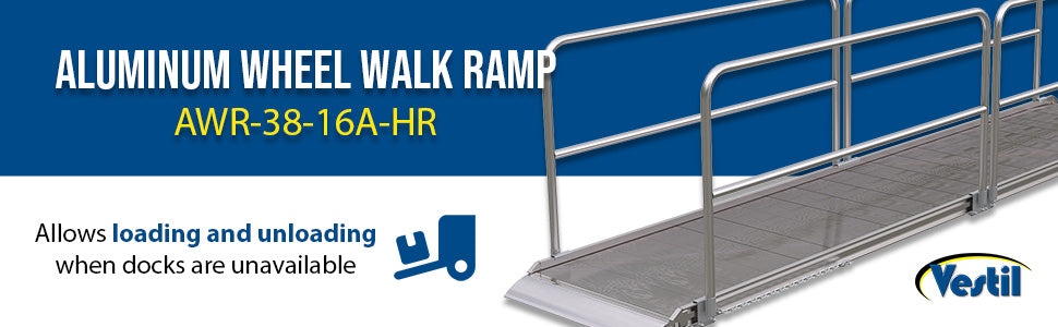 Vestil AWR-38-16A-HR aluminum wheel walk ramp overlapping style with handrails feature overview 3