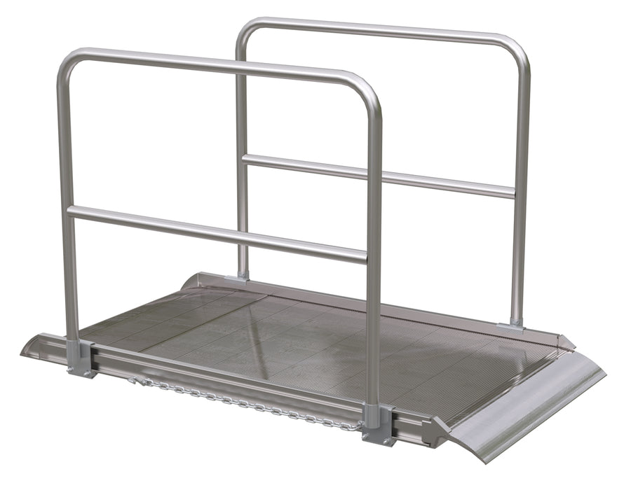 Vestil AWR-38-6A-HR Aluminum Wheel Walk Ramp Overlapping Style with Handrails 72 in. x 38 in. 2,800 lb. Capacity Silver