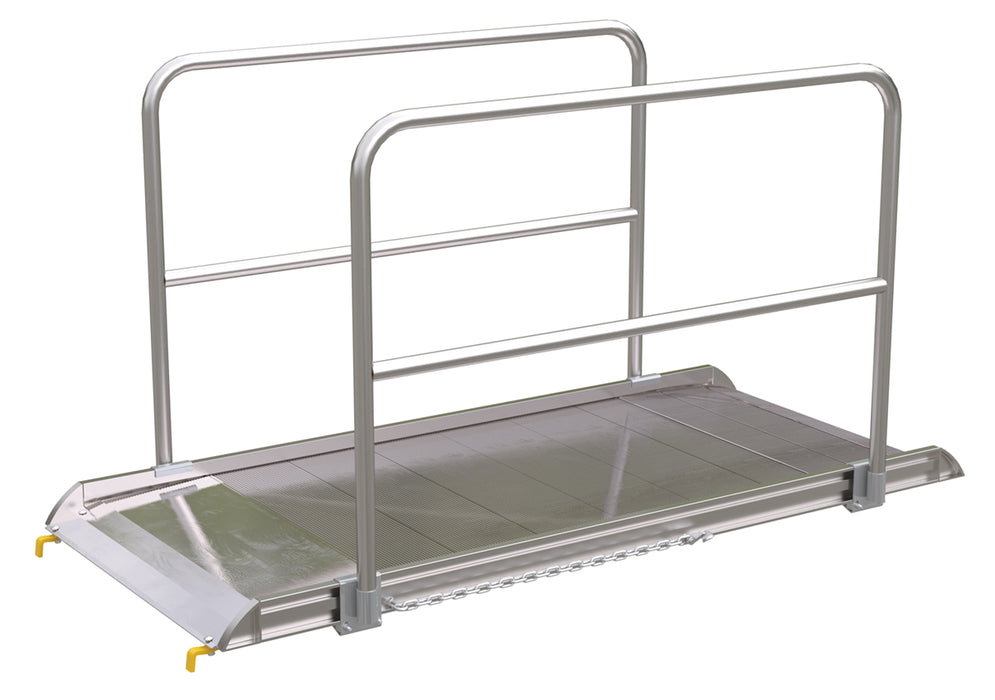 Vestil AWR-38-7B-HR Aluminum Wheel Walk Ramp Steel Hook Style with Handrails 87-5/16 in. x 38 in. 3,000 lb. Capacity Silver