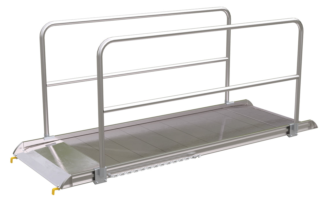 Vestil AWR-38-9B-HR Aluminum Wheel Walk Ramp Steel Hook Style with Handrails 111-3/16 in. x 38 in. 2,500 lb. Capacity Silver