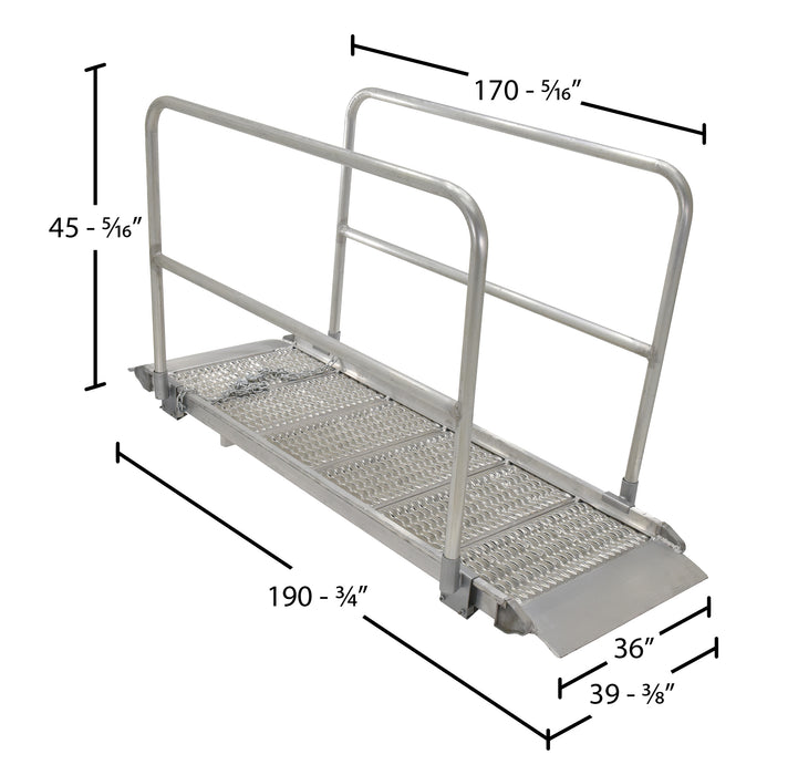 Vestil AWR-G-38-16A-HR aluminum grip-strut walk ramps with handrails dimensions diagram