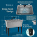 Tehila Freestanding Double-Wide Grey Utility Sink with Steel Legs & Black Pull-Out Faucet, Multi-Purpose... - Side View