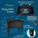 Tehila Freestanding Double-Wide Black Utility Sink with Steel Legs & Black Pull-Out Faucet... - Installation View