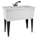 Tehila Freestanding Double-Wide White Utility Sink with Steel Legs & Black Pull-Out Faucet, Multi-Purpose Heavy-Duty...