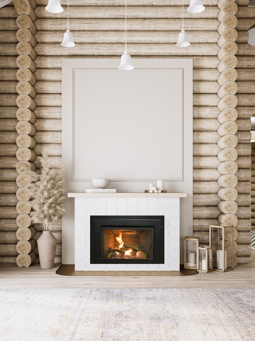 Sierra Flame Abbot 30 four-sided black surround shown installed ABBOT-4PCE-BLK-29