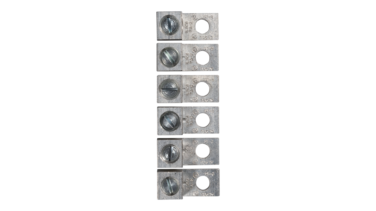 Six-Lug Set for Victron Quattro Inverters. This is a Top-Down display of the six lug set in a vertical line, with no background