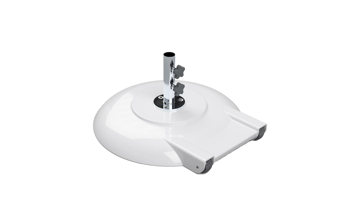 Ledge Lounger Aluminum Umbrella Base with Wheels — White-100lbs-18" Stem-1.5" Pole WH