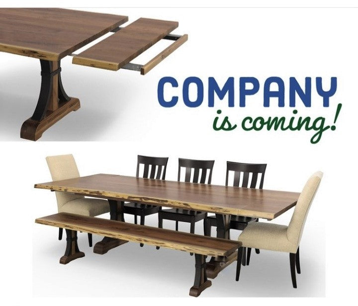 Amish Crafted Solid Wood Rustic Walnut Live Edge Buckle Base Dining Group