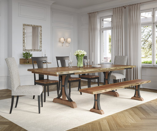 Barkman Furniture Amish Crafted Solid Wood Rustic Walnut Live Edge Buckle Base Dining Group - Detail View 2