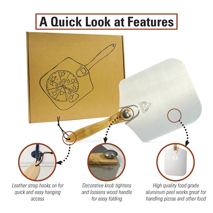 Chicago Brick Oven Aluminum Pizza Peel 12" x 14" with Foldable Wooden Handle - 25" Long