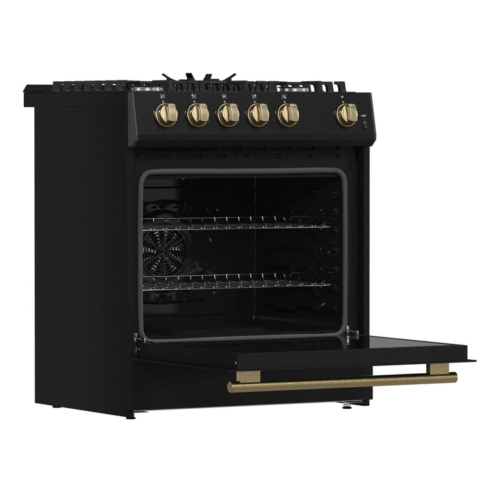 Forno Leonardo Espresso 30-Inch Black Gas Range - Angle Open Door