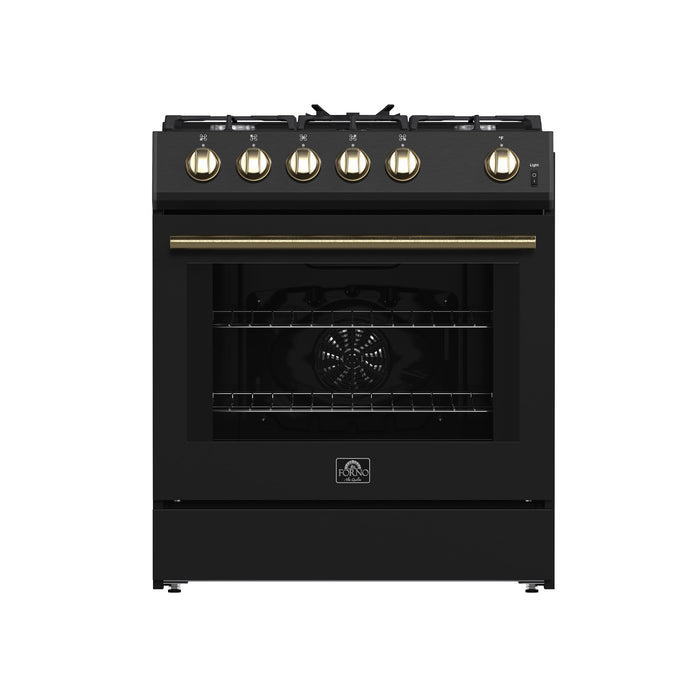 Forno Leonardo Espresso 30-Inch Black Gas Range - Front View