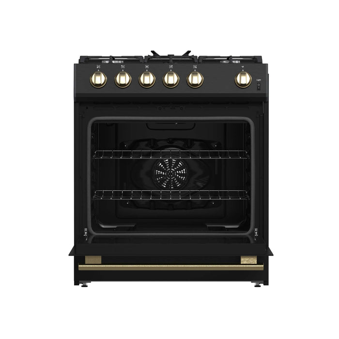 Forno Leonardo Espresso 30-Inch Black Gas Range - Front Open Door
