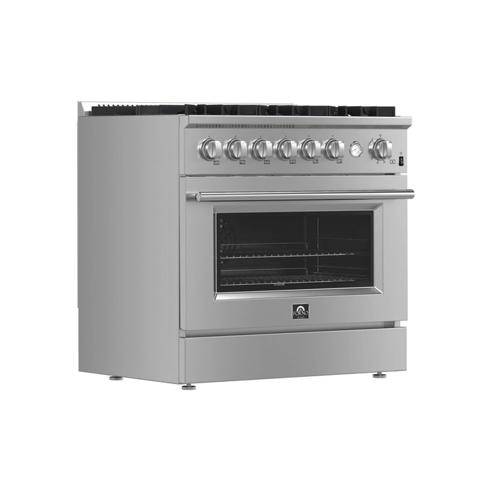 Forno Marco 36-Inch Gas Range 6 Gas Burners, 5.36 cu.ft. Convection Oven and Temperature Gauge in Stainless Steel (FFSGS6277-36)