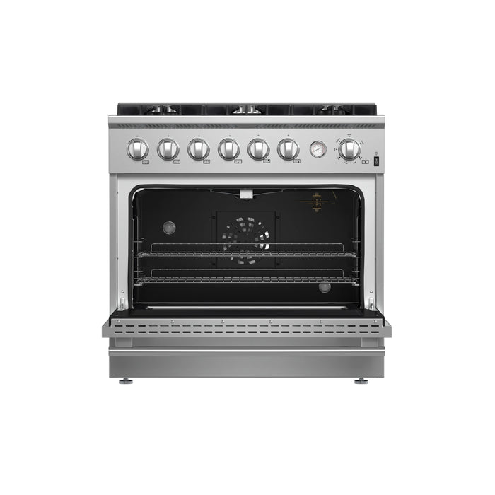 Forno Marco 36-Inch Gas Range 6 Gas Burners, 5.36 cu.ft. Convection Oven and Temperature Gauge in Stainless Steel (FFSGS6277-36)