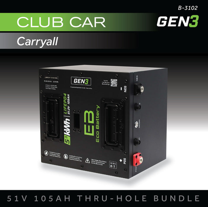 48V 105Ah LiFePO4 Battery Bundle / Club Car DS / Club Car Carryall - front view