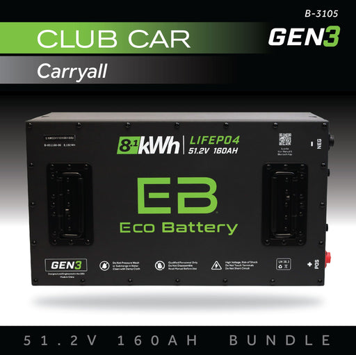 48V 160Ah LiFePO4 Battery Bundle / Club Car Carryall - front view