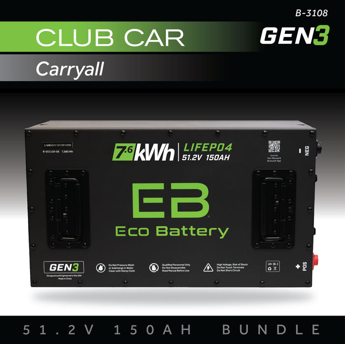 48V 150Ah LiFePO4 Battery Bundle / Club Car Carryall - front view
