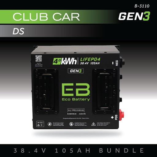 36V 105Ah LiFePO4 Battery Bundle / Club Car DS - front view