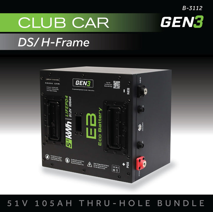 48V 105Ah LiFePO4 Battery Bundle / Club Car DS - front view