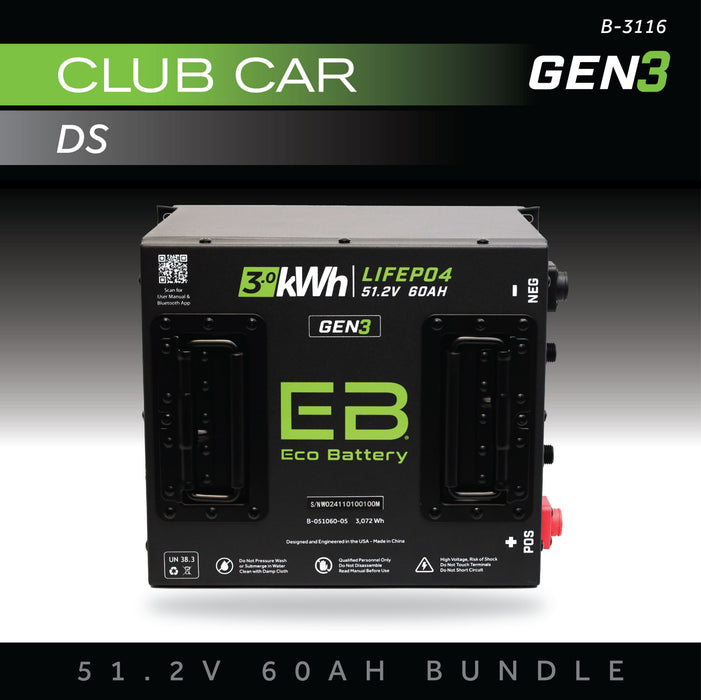 48V 60Ah LiFePO4 Battery Bundle / Club Car DS - front view