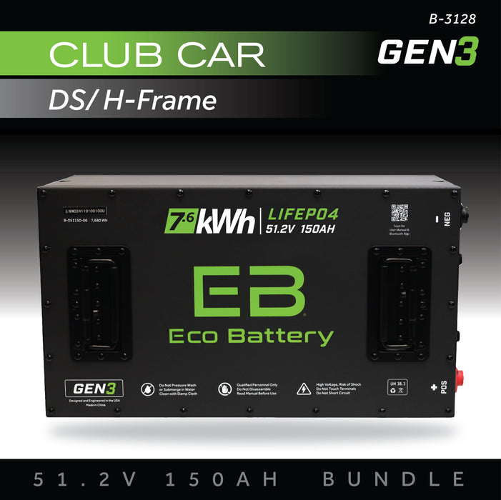 48V 150Ah LiFePO4 Battery Bundle / Club Car DS - front view