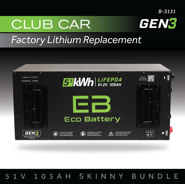 Eco Battery 51V 105Ah Skinny Battery Bundle / Club Car Factory Lithium golf cart lithium battery kit