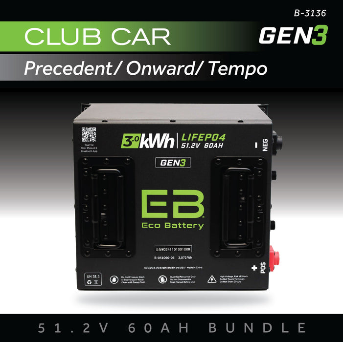 48V 60Ah LiFePO4 Battery Bundle / Club Car Precedent / Club Car Tempo - front view
