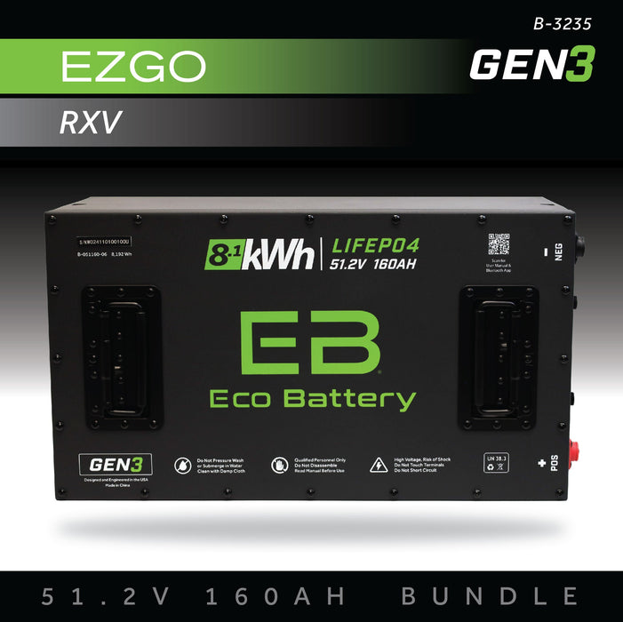 48V 160Ah LiFePO4 Battery Bundle / EZGO RXV - front view