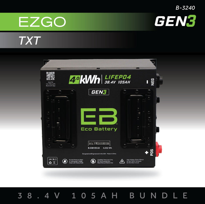 36V 105Ah LiFePO4 Battery Bundle / EZGO TXT - front view