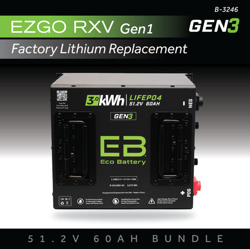 Eco Battery 51V 60AH Battery Bundle / EZGO RXV Samsung Gen1 golf cart lithium battery kit