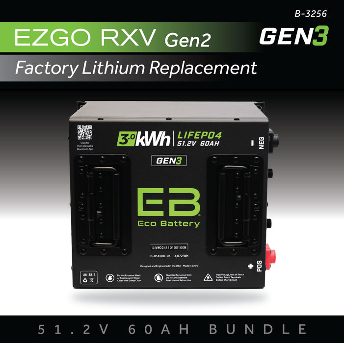 Eco Battery 51V 60AH Battery Bundle / EZGO RXV Samsung Gen2 golf cart lithium battery kit