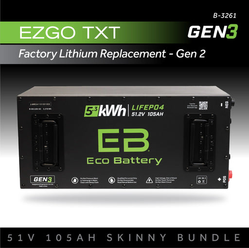 Eco Battery 51V 105Ah Skinny LiFePO4 golf cart battery bundle for EZGO TXT Samsung Gen2