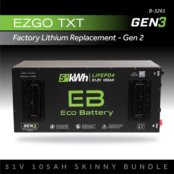 Eco Battery 51V 105Ah Skinny LiFePO4 golf cart battery bundle for EZGO TXT Samsung Gen2