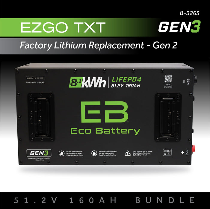 Eco Battery 51V 160Ah LiFePO4 golf cart battery bundle for EZGO TXT Samsung Gen2