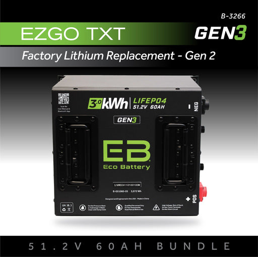 Eco Battery 51V 60AH Battery Bundle / EZGO TXT Samsung Gen2 golf cart lithium battery kit