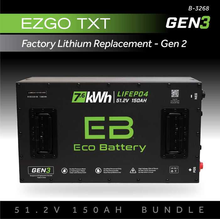 Eco Battery 51V 150Ah LiFePO4 golf cart battery bundle for EZGO TXT Samsung Gen2