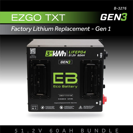 Eco Battery 51V 60AH Battery Bundle / EZGO TXT Samsung Gen1 golf cart lithium battery kit
