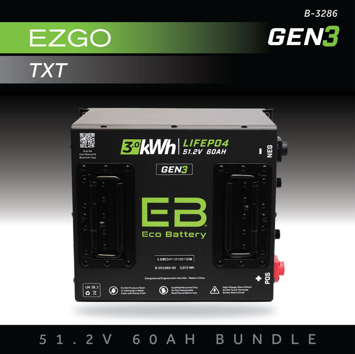 48V 60Ah LiFePO4 Battery Bundle / EZGO TXT - front view
