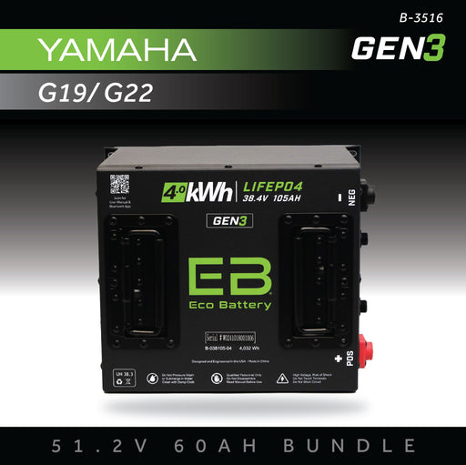 48V 60Ah LiFePO4 Battery Bundle / Club Car Carryall / Yamaha Drive - front view