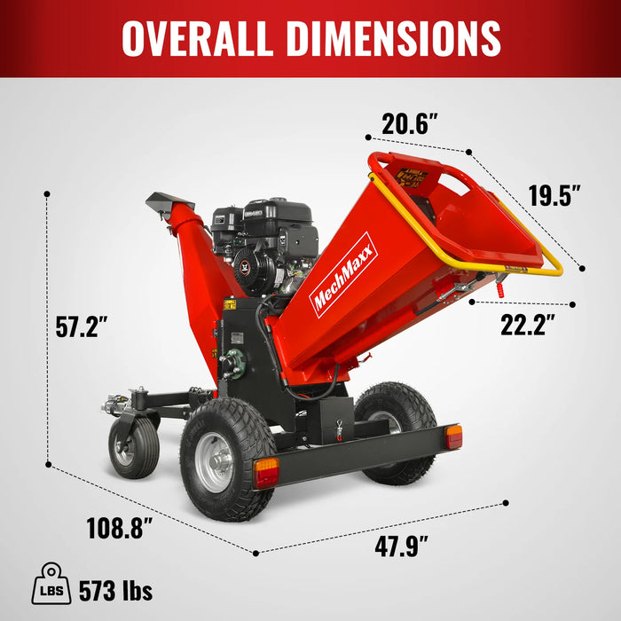 6 inch ZONSEN E-Start 459cc 15hp Gas Powered 4 - Wheel Drum Wood Chipper with Taillight ,  B150