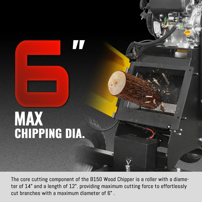 6 inch E-start Zonsen 459cc 15hp Gas Powered 4 - Wheel Drum Wood Chipper with Taillight ,  B150