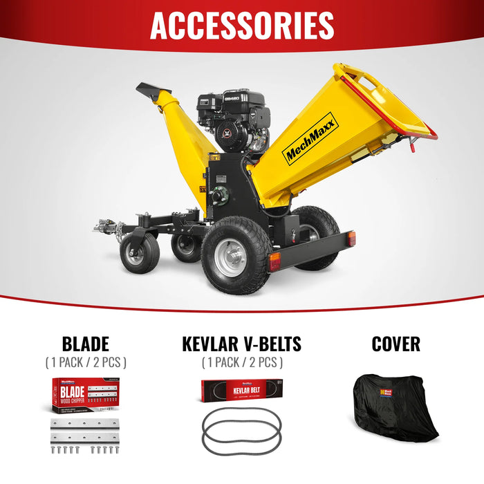 6 inch E-start Zonsen 459cc 15hp Gas Powered 4 - Wheel Drum Wood Chipper with Taillight ,  B150