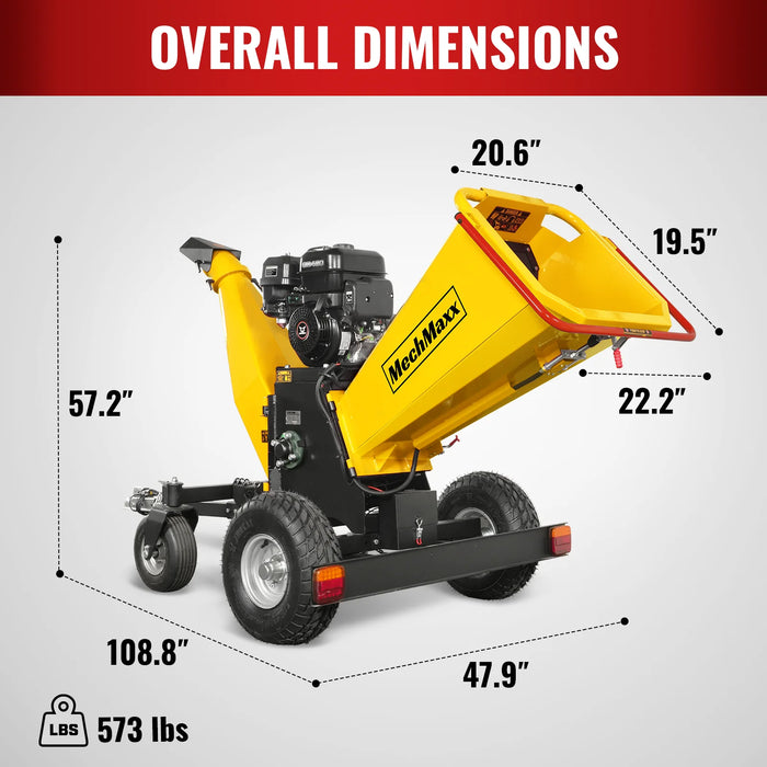 6 inch E-start Zonsen 459cc 15hp Gas Powered 4 - Wheel Drum Wood Chipper with Taillight ,  B150