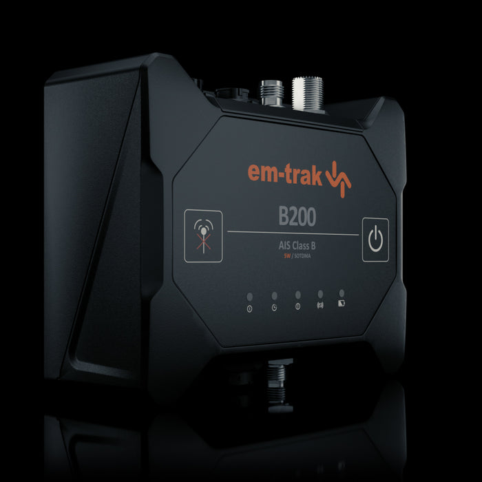 em-trak B200 AIS transceiver angled view
